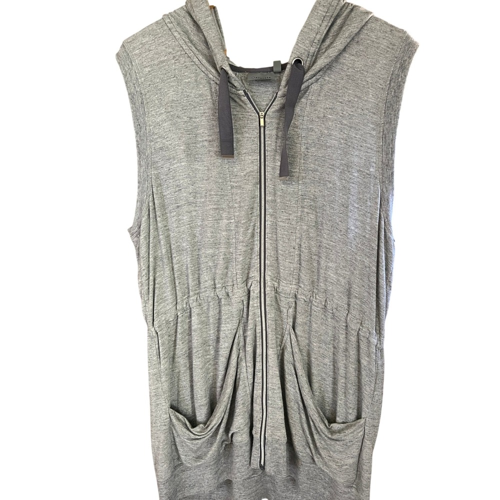 Athleta Womens Gray Sleeveless Full Zip Hoodie Cinched Waist Vest Tunic Dress L